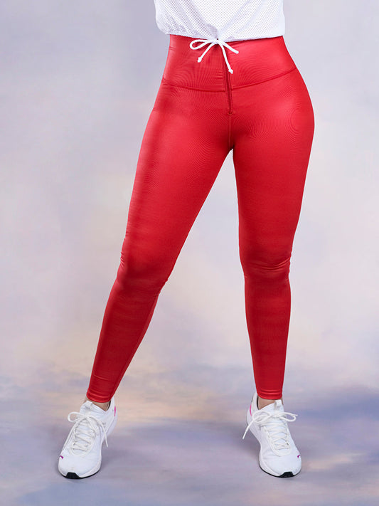 Leggins efecto piel deportivo para dama con cierre delantero / Descuento